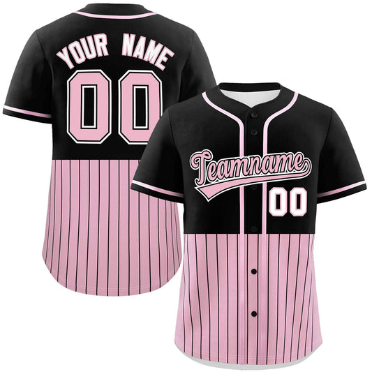 Custom Black Light Pink Personalized Half Stripe Design Authentic Baseball Jersey