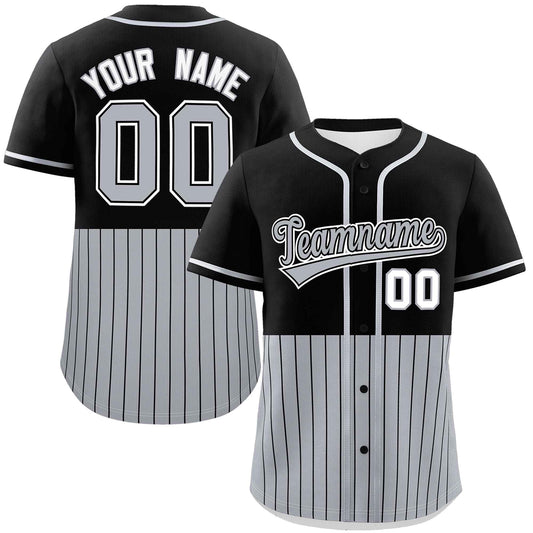 Custom Black Gray Personalized Half Stripe Design Authentic Baseball Jersey