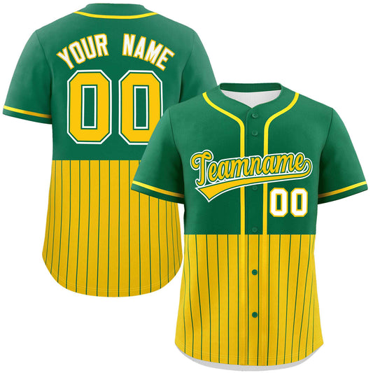 Custom Kelly Green Gold Personalized Half Stripe Design Authentic Baseball Jersey