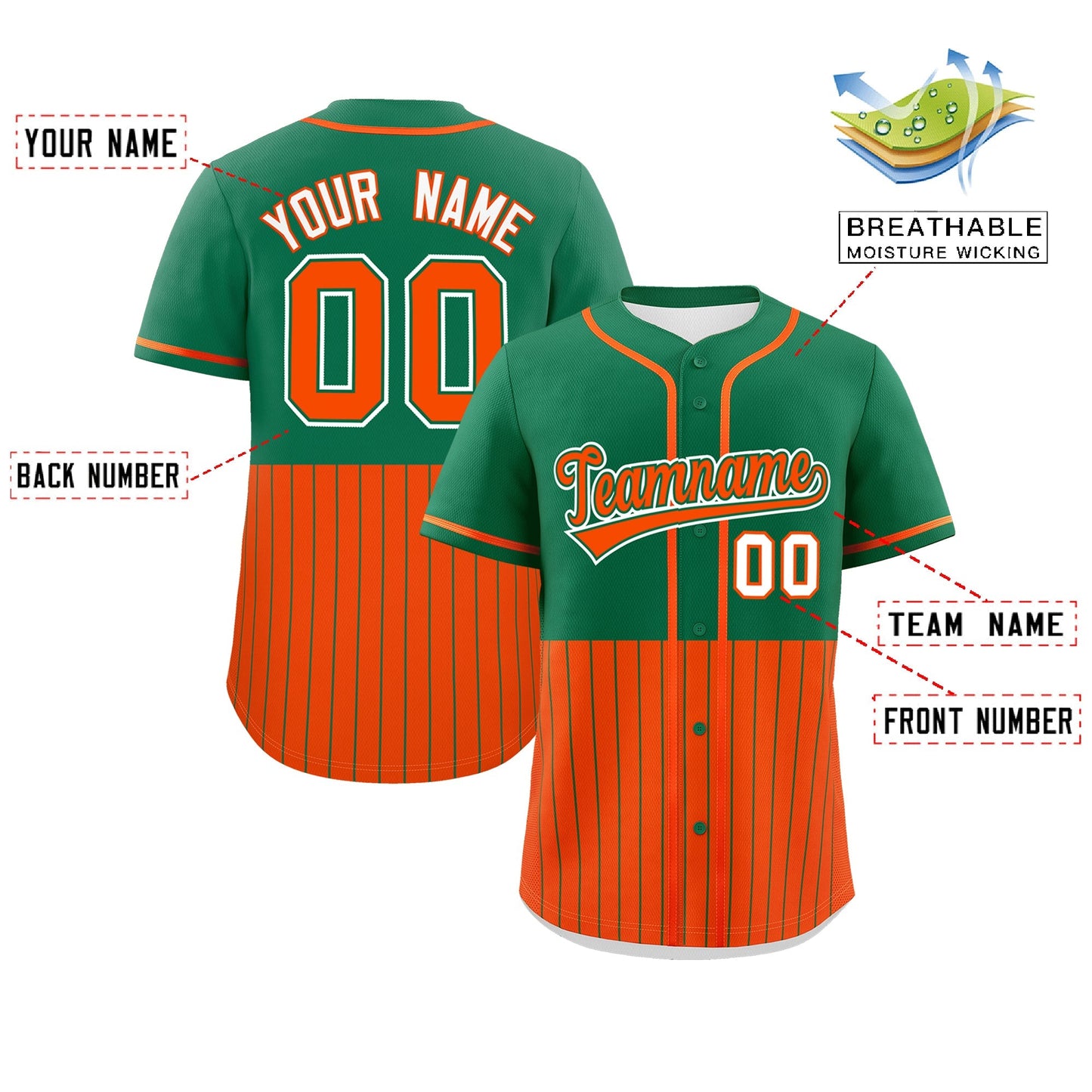 Custom Kelly Green Orange Personalized Half Stripe Design Authentic Baseball Jersey