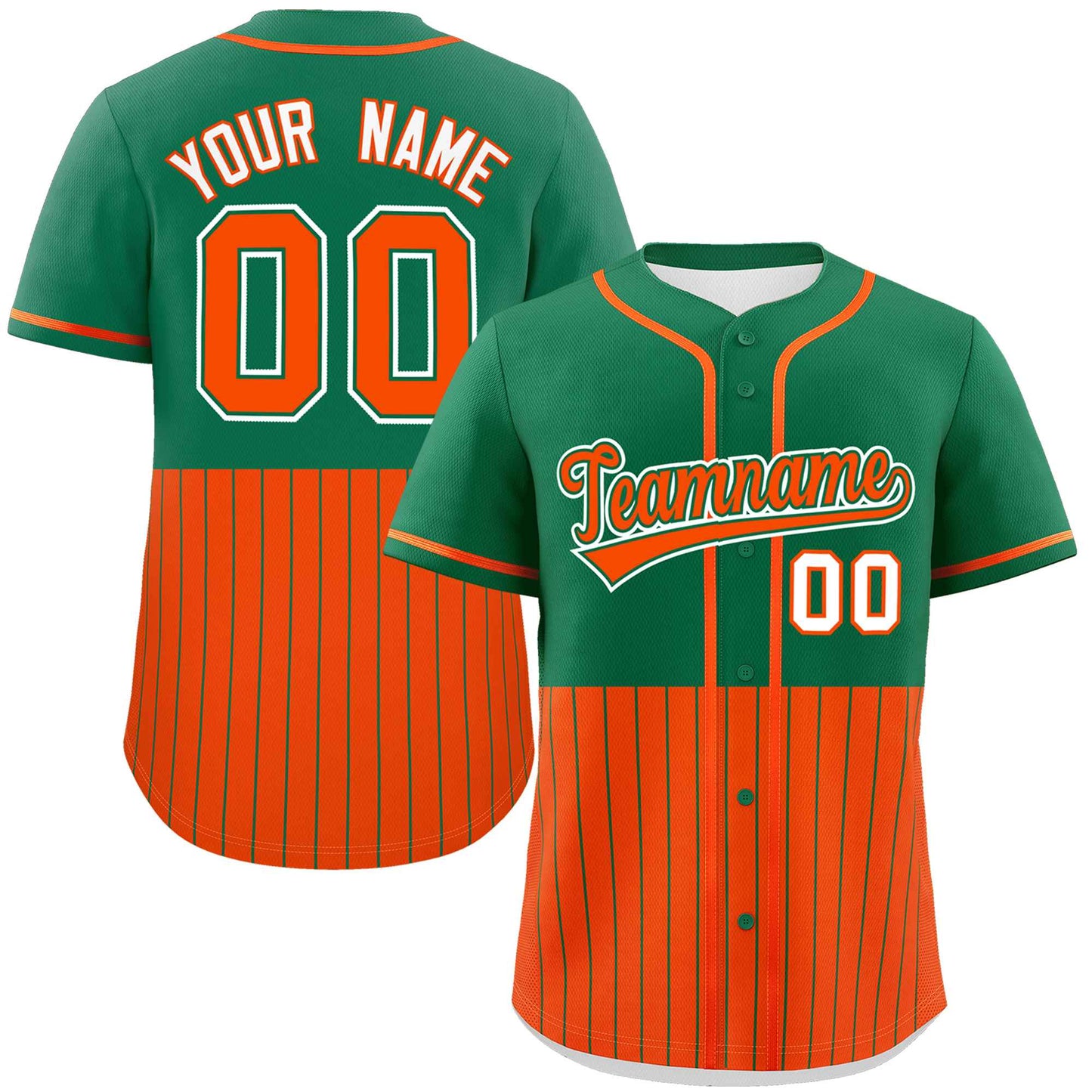 Custom Kelly Green Orange Personalized Half Stripe Design Authentic Baseball Jersey