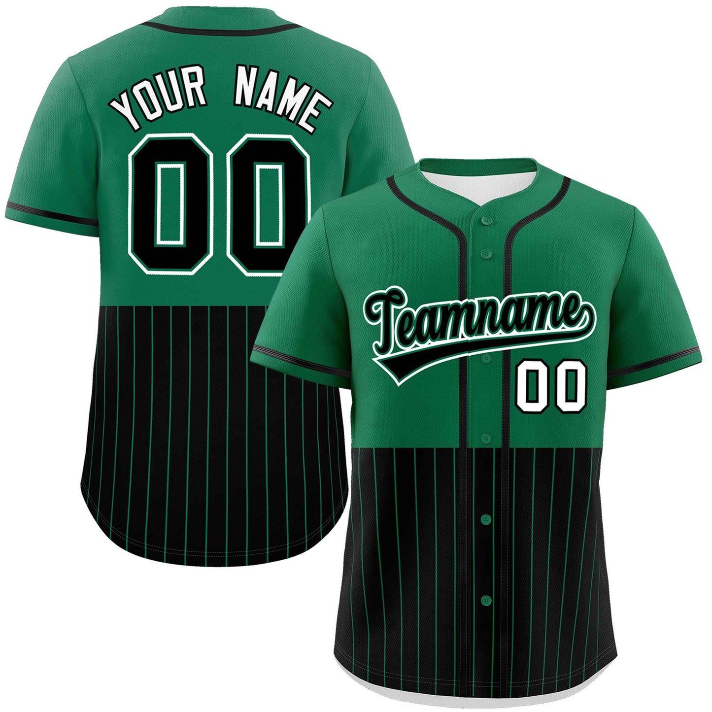 Custom Kelly Green Black Personalized Half Stripe Design Authentic Baseball Jersey