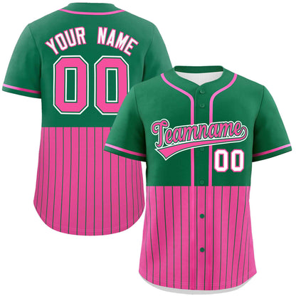 Custom Kelly Green Pink Personalized Half Stripe Design Authentic Baseball Jersey