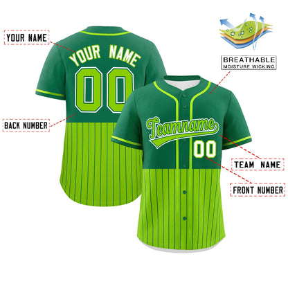 Custom Kelly Green Neon Green Personalized Half Stripe Design Authentic Baseball Jersey