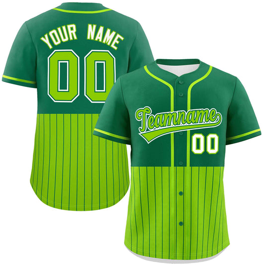 Custom Kelly Green Neon Green Personalized Half Stripe Design Authentic Baseball Jersey