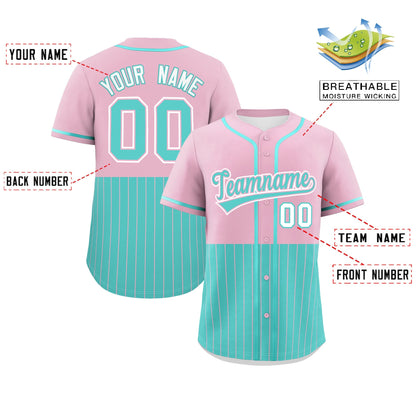 Custom Light Pink Bright Green Personalized Half Stripe Design Authentic Baseball Jersey