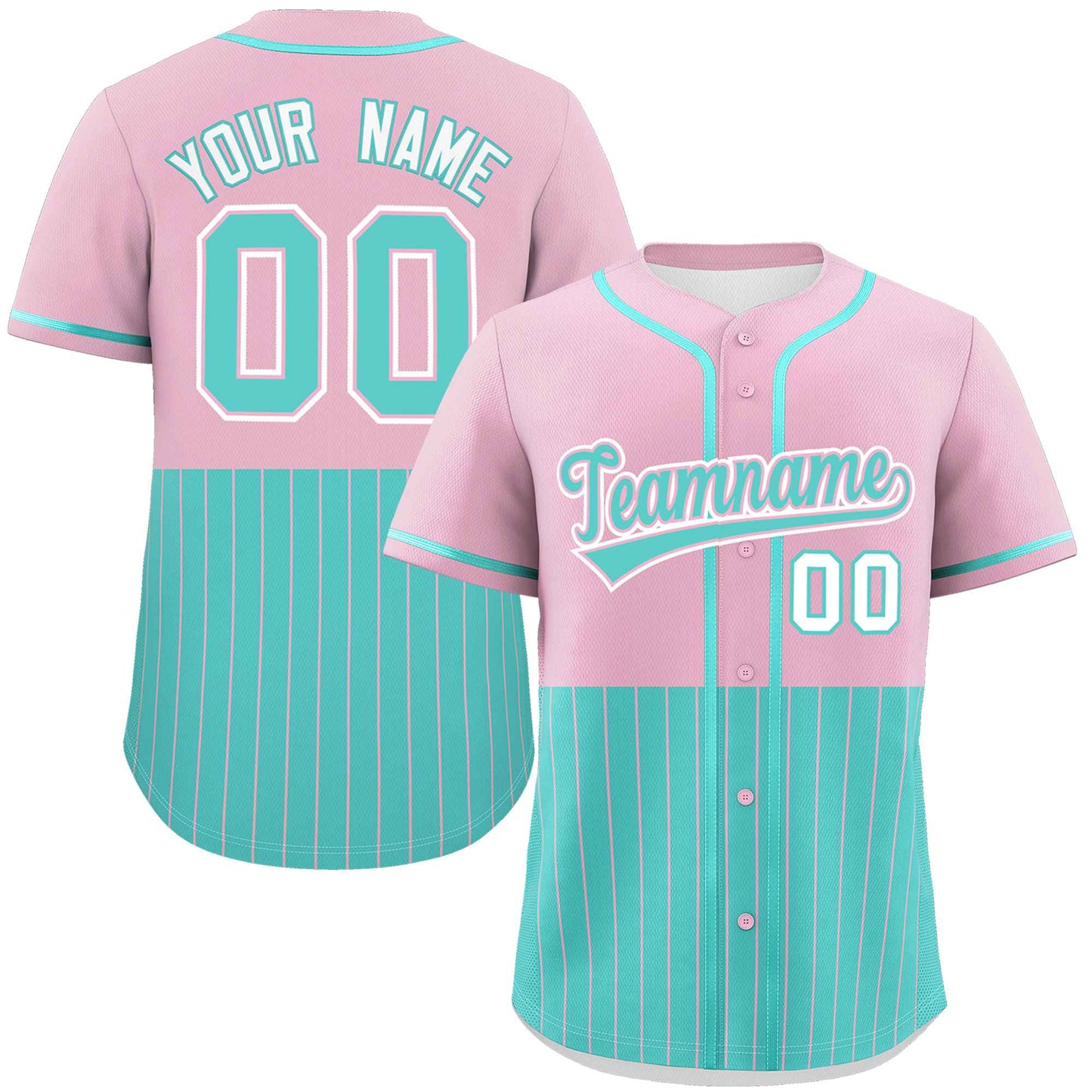 Custom Light Pink Bright Green Personalized Half Stripe Design Authentic Baseball Jersey