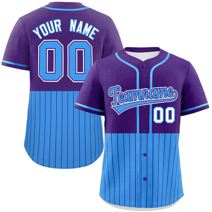 Custom Purple Powder Blue Personalized Half Stripe Design Authentic Baseball Jersey