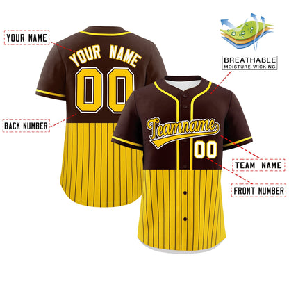 Custom Brown Gold Personalized Half Stripe Design Authentic Baseball Jersey