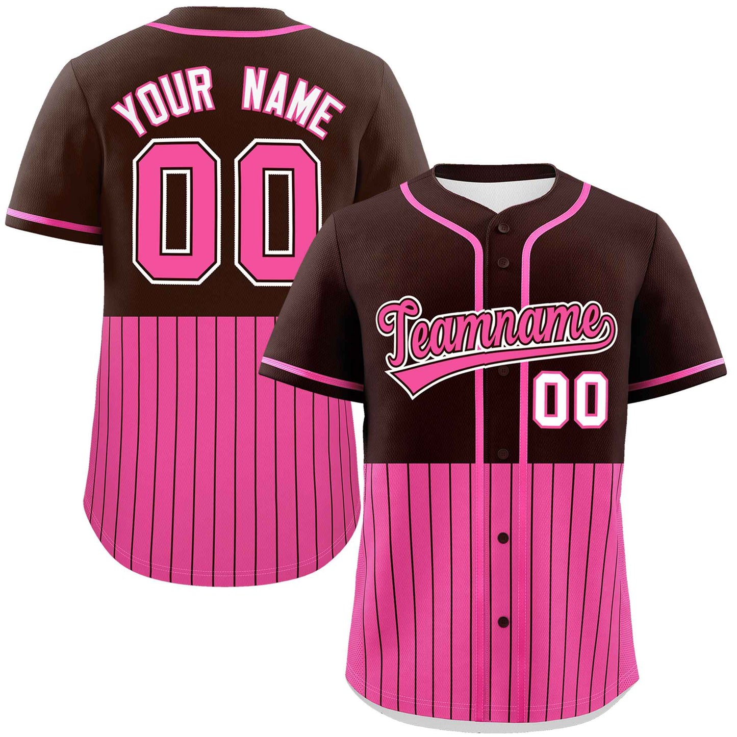 Custom Brown Pink Personalized Half Stripe Design Authentic Baseball Jersey