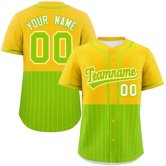 Custom Gold Neon Green Personalized Half Stripe Design Authentic Baseball Jersey