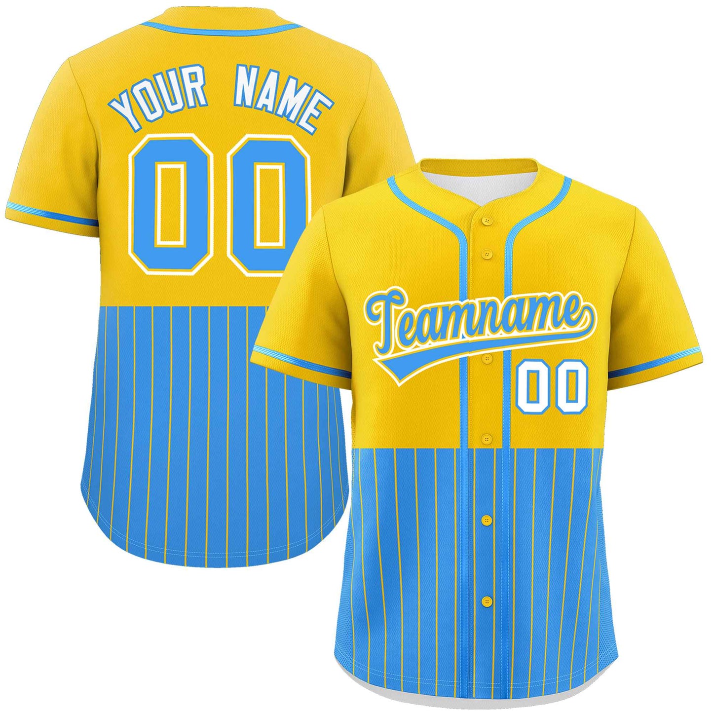 Custom Gold Powder Blue Personalized Half Stripe Design Authentic Baseball Jersey