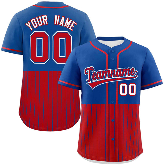 Custom Royal Red Personalized Half Stripe Design Authentic Baseball Jersey