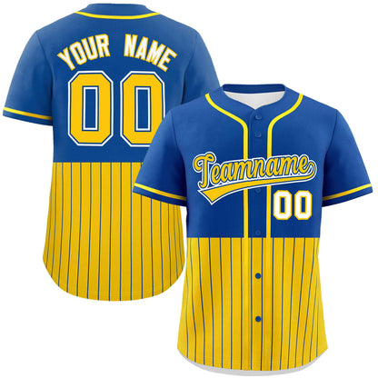 Custom Royal Gold Personalized Half Stripe Design Authentic Baseball Jersey