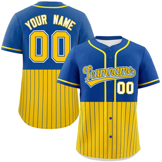 Custom Royal Gold Personalized Half Stripe Design Authentic Baseball Jersey