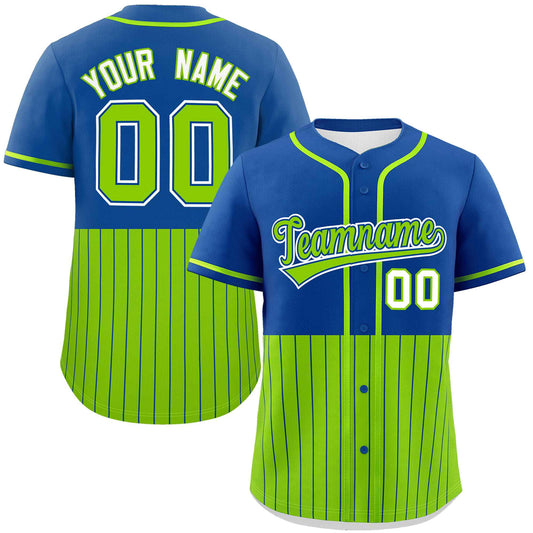 Custom Royal Neon Green Personalized Half Stripe Design Authentic Baseball Jersey