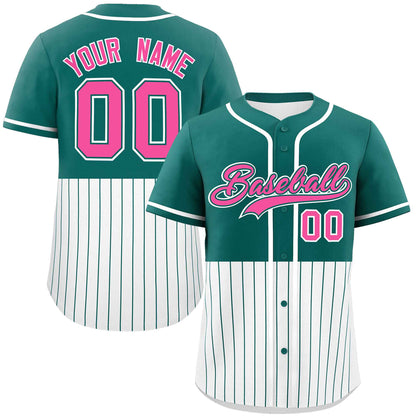 Custom Aqua White Personalized Half Stripe Design Authentic Baseball Jersey