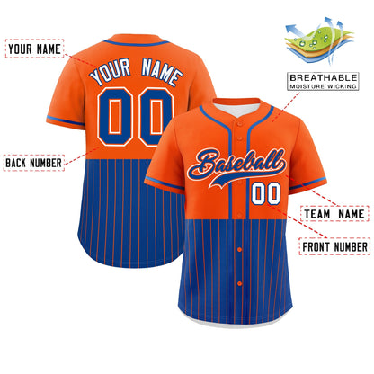 Custom Orange Royal Personalized Half Stripe Design Authentic Baseball Jersey