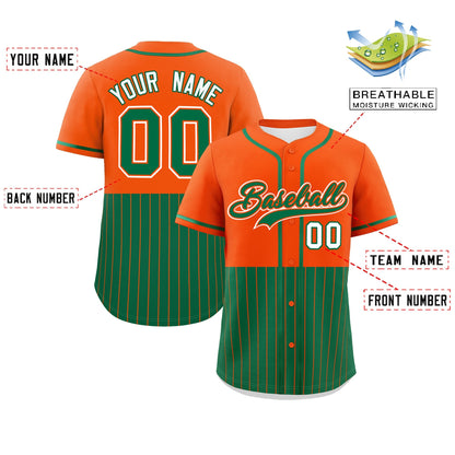 Custom Orange Kelly Green Personalized Half Stripe Design Authentic Baseball Jersey