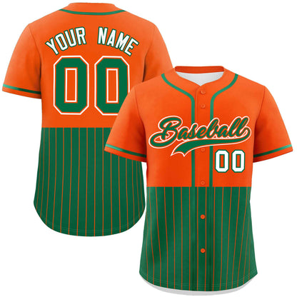 Custom Orange Kelly Green Personalized Half Stripe Design Authentic Baseball Jersey