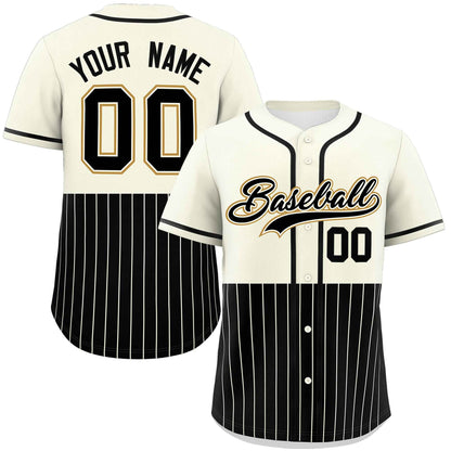 Custom Cream Black Personalized Half Stripe Design Authentic Baseball Jersey