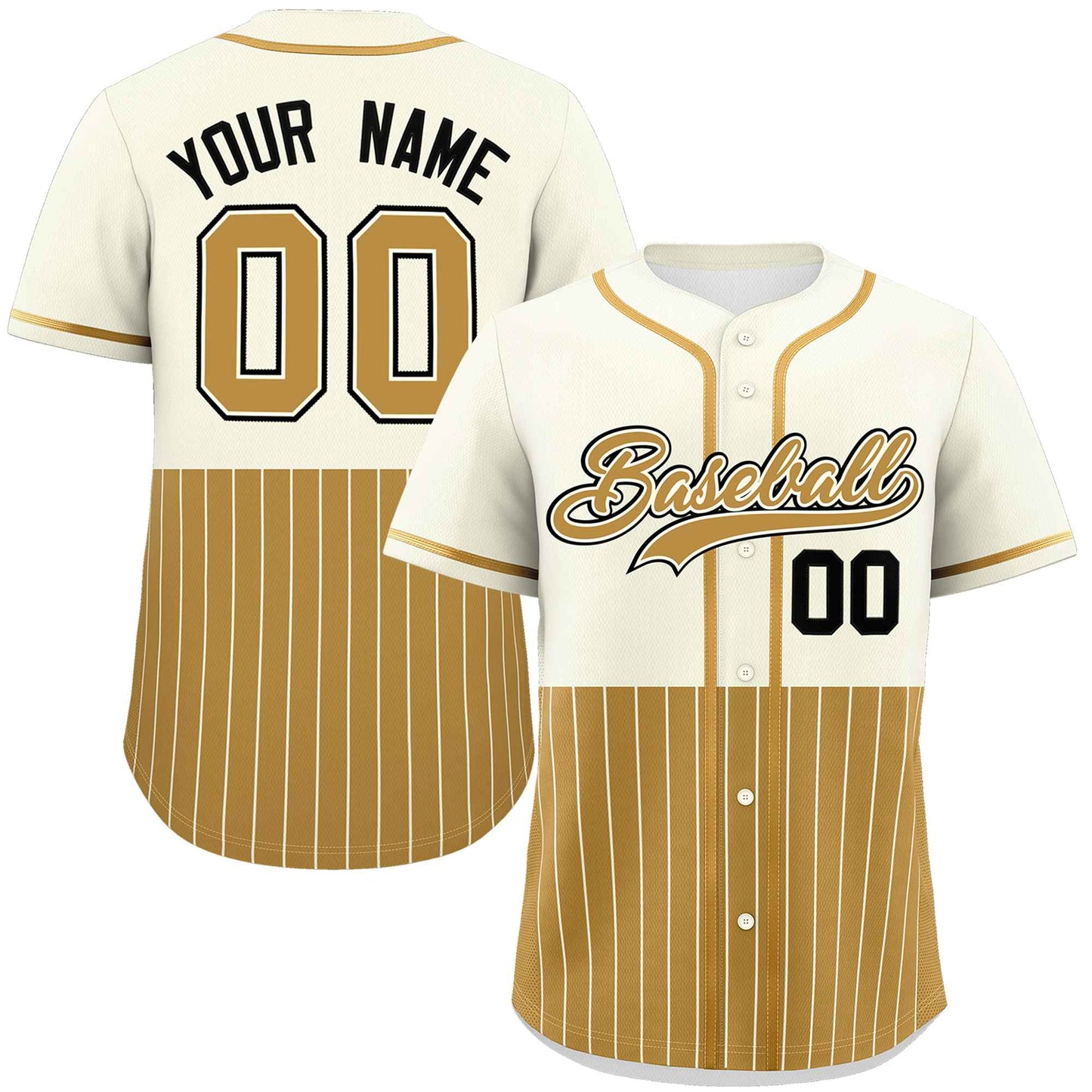 Custom Cream Old Gold Personalized Half Stripe Design Authentic Baseball Jersey