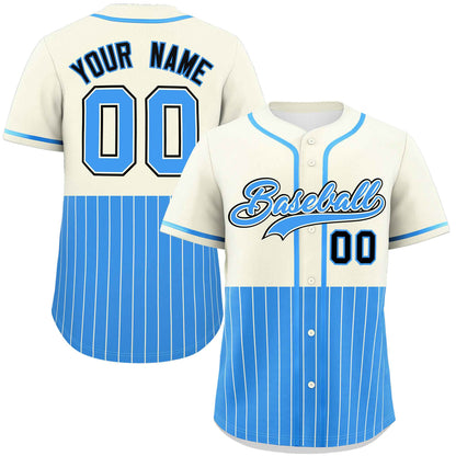 Custom Cream Powder Blue Personalized Half Stripe Design Authentic Baseball Jersey