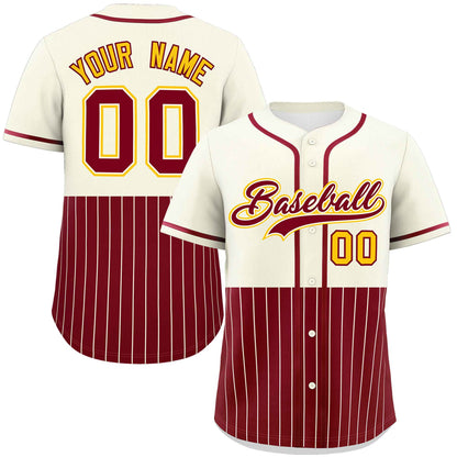 Custom Cream Crimson Personalized Half Stripe Design Authentic Baseball Jersey