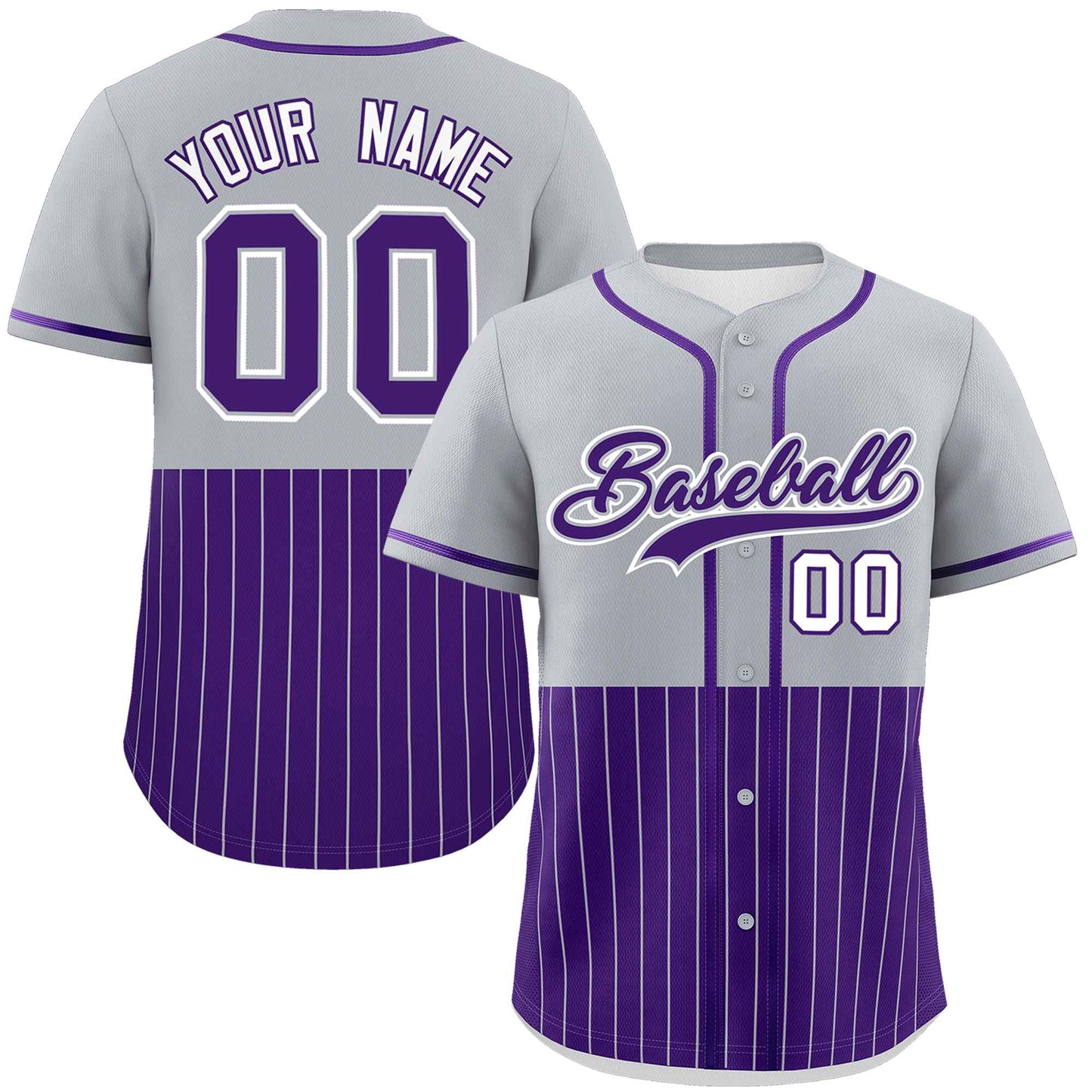 Custom Gray Purple Personalized Half Stripe Design Authentic Baseball Jersey