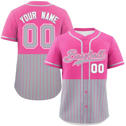 Custom Pink Gray Personalized Half Stripe Design Authentic Baseball Jersey