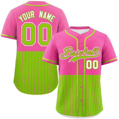 Custom Pink Neon Green Personalized Half Stripe Design Authentic Baseball Jersey