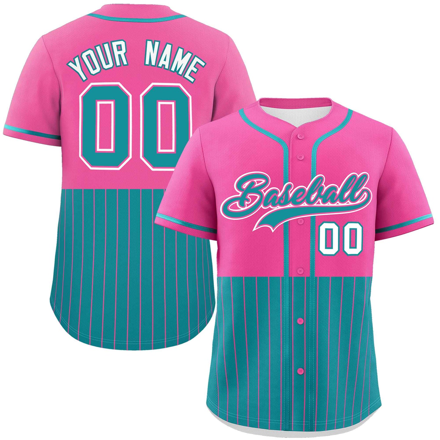 Custom Pink Aqua Personalized Half Stripe Design Authentic Baseball Jersey