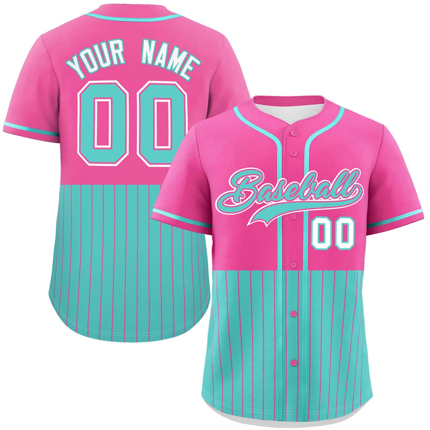 Custom Pink Bright Green Personalized Half Stripe Design Authentic Baseball Jersey