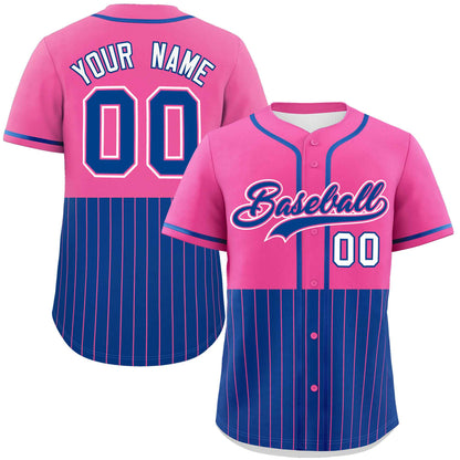 Custom Pink Royal Personalized Half Stripe Design Authentic Baseball Jersey