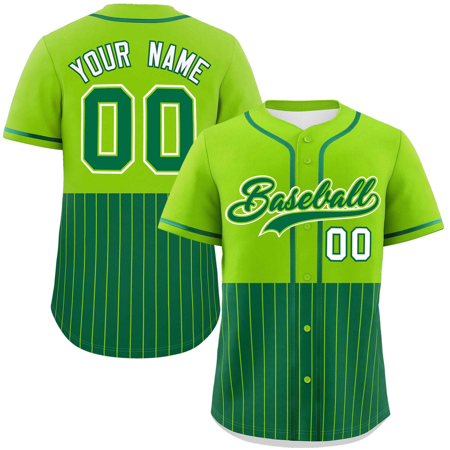 Custom Neon Green Kelly Green Personalized Half Stripe Design Authentic Baseball Jersey