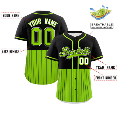 Custom Black Neon Green Personalized Half Stripe Design Authentic Baseball Jersey