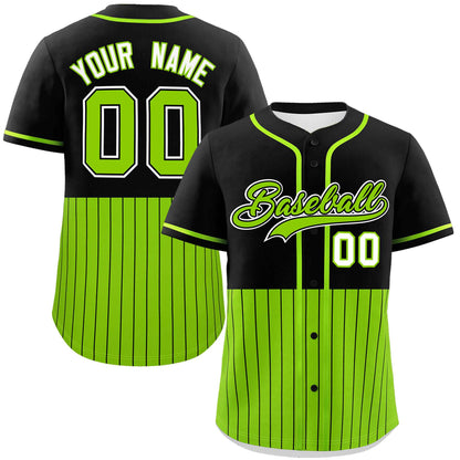 Custom Black Neon Green Personalized Half Stripe Design Authentic Baseball Jersey