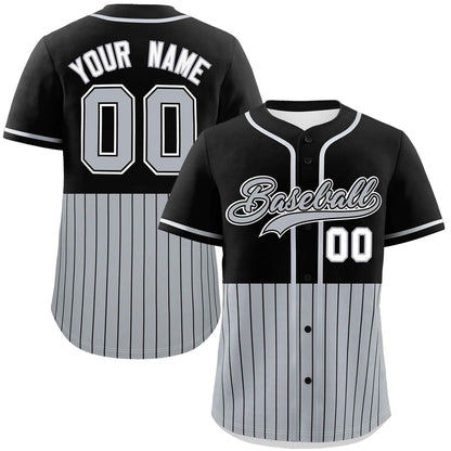 Custom Black Gray Personalized Half Stripe Design Authentic Baseball Jersey