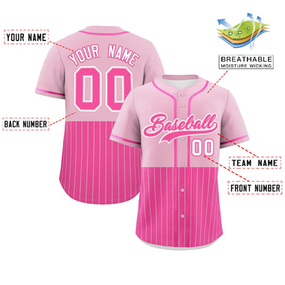 Custom Light Pink Pink Personalized Half Stripe Design Authentic Baseball Jersey