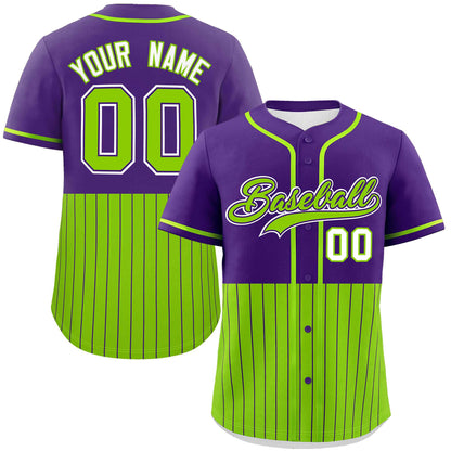 Custom Purple Neon Green Personalized Half Stripe Design Authentic Baseball Jersey