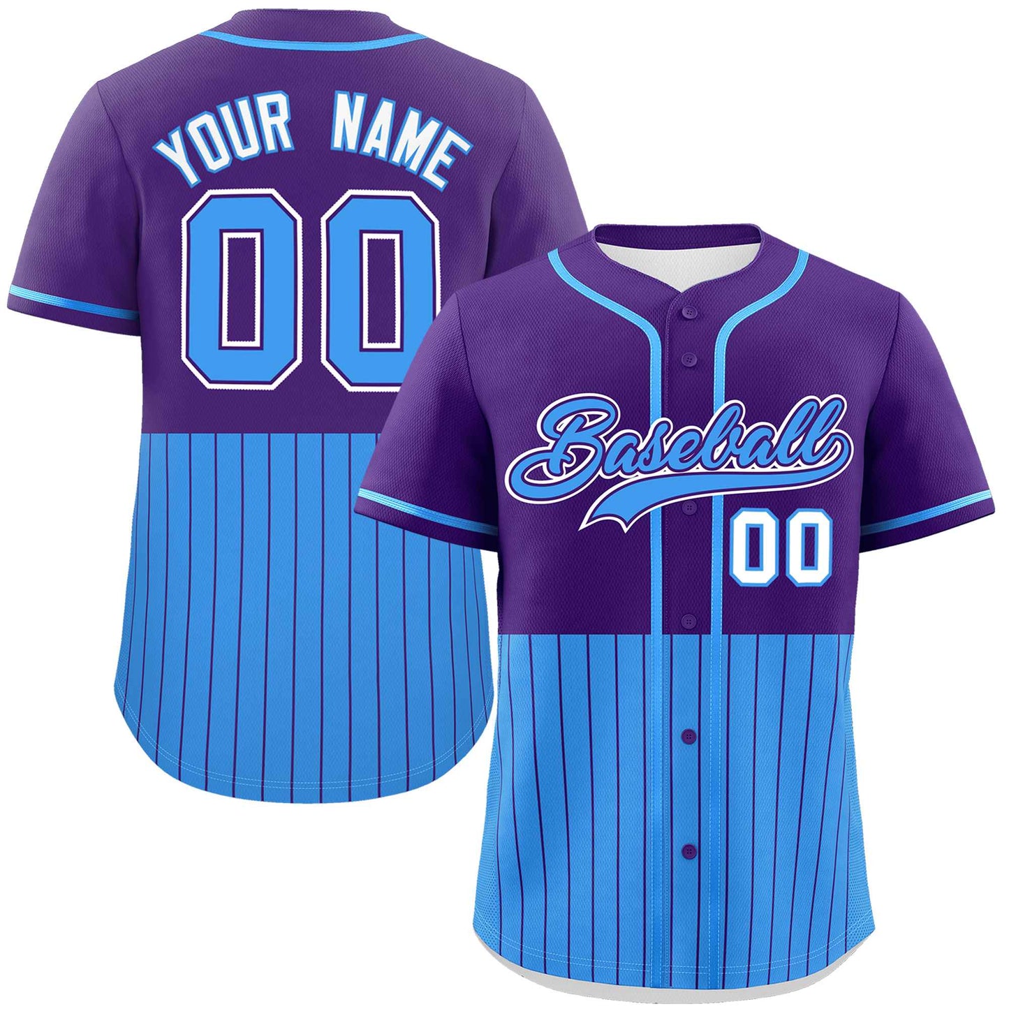 Custom Purple Powder Blue Personalized Half Stripe Design Authentic Baseball Jersey