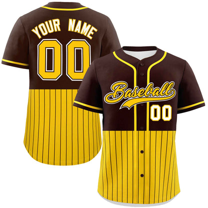 Custom Brown Gold Personalized Half Stripe Design Authentic Baseball Jersey