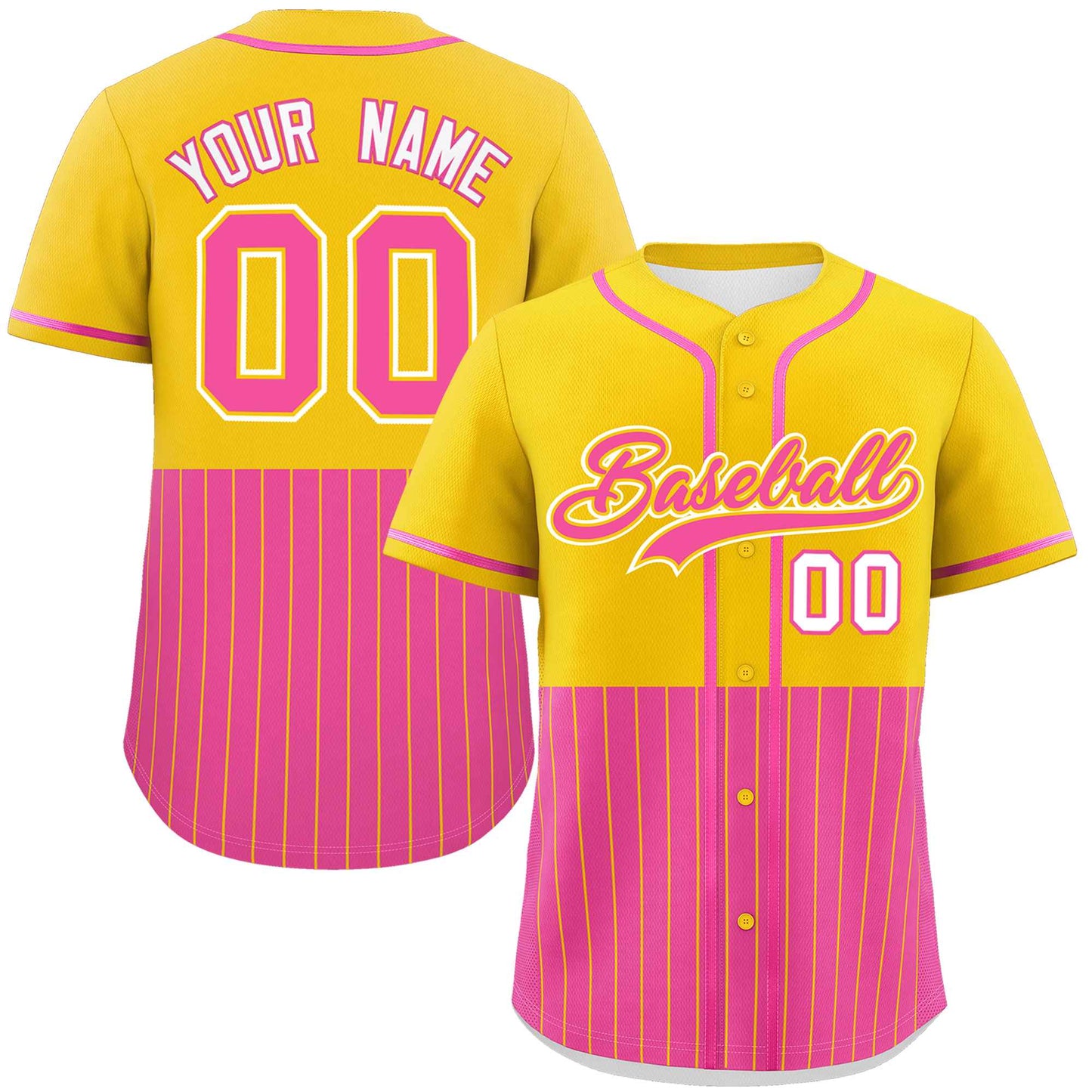 Custom Gold Pink Personalized Half Stripe Design Authentic Baseball Jersey