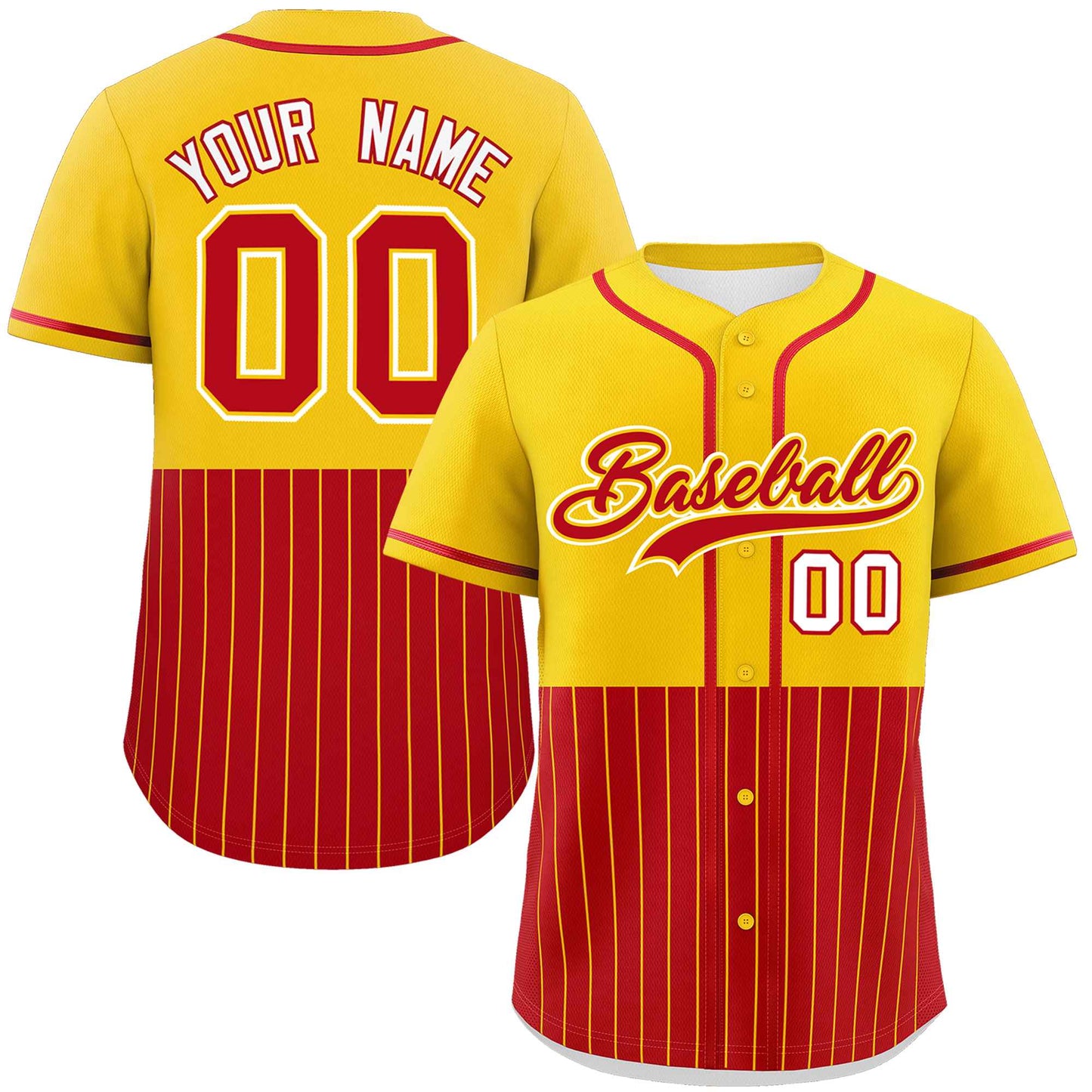 Custom Yellow Red Personalized Half Stripe Design Authentic Baseball Jersey