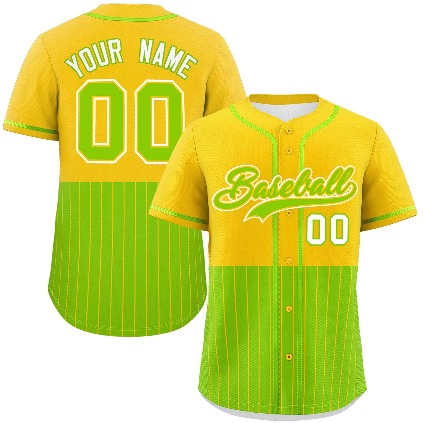 Custom Gold Neon Green Personalized Half Stripe Design Authentic Baseball Jersey