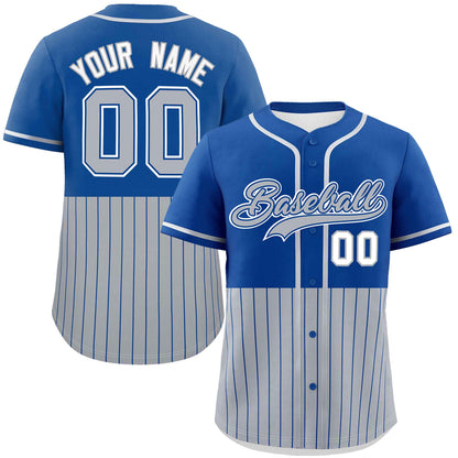 Custom Royal Gray Personalized Half Stripe Design Authentic Baseball Jersey