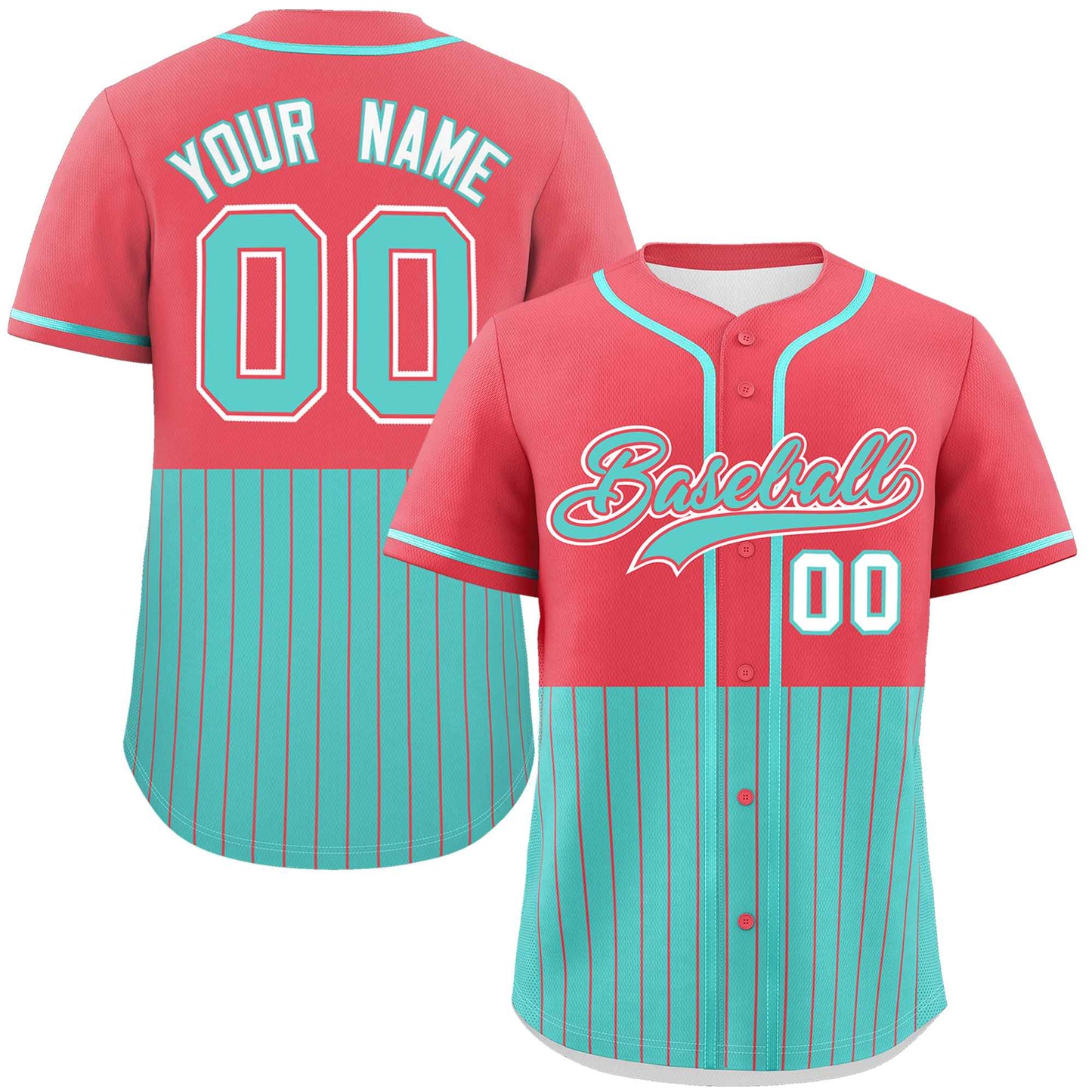 Custom Light Red Bright Green Personalized Half Stripe Design Authentic Baseball Jersey