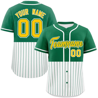 Custom Kelly Green White Personalized Half Stripe Design Authentic Baseball Jersey