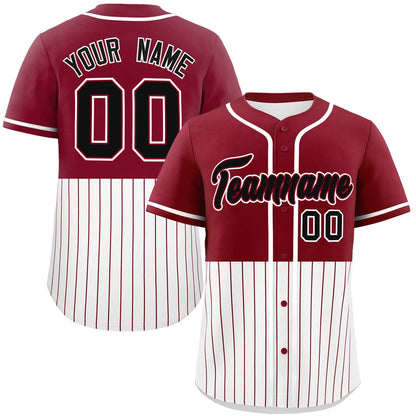 Custom Crimson White Personalized Half Stripe Design Authentic Baseball Jersey