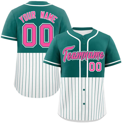 Custom Aqua White Personalized Half Stripe Design Authentic Baseball Jersey